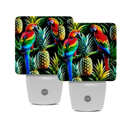 

Plug in Led Night Light with Auto Dusk to Dawn Sensor White Nightlights for Hallway Bedroom Kids Room Kitchen Stairway 2 Pack Tropical Pineapple Macaw