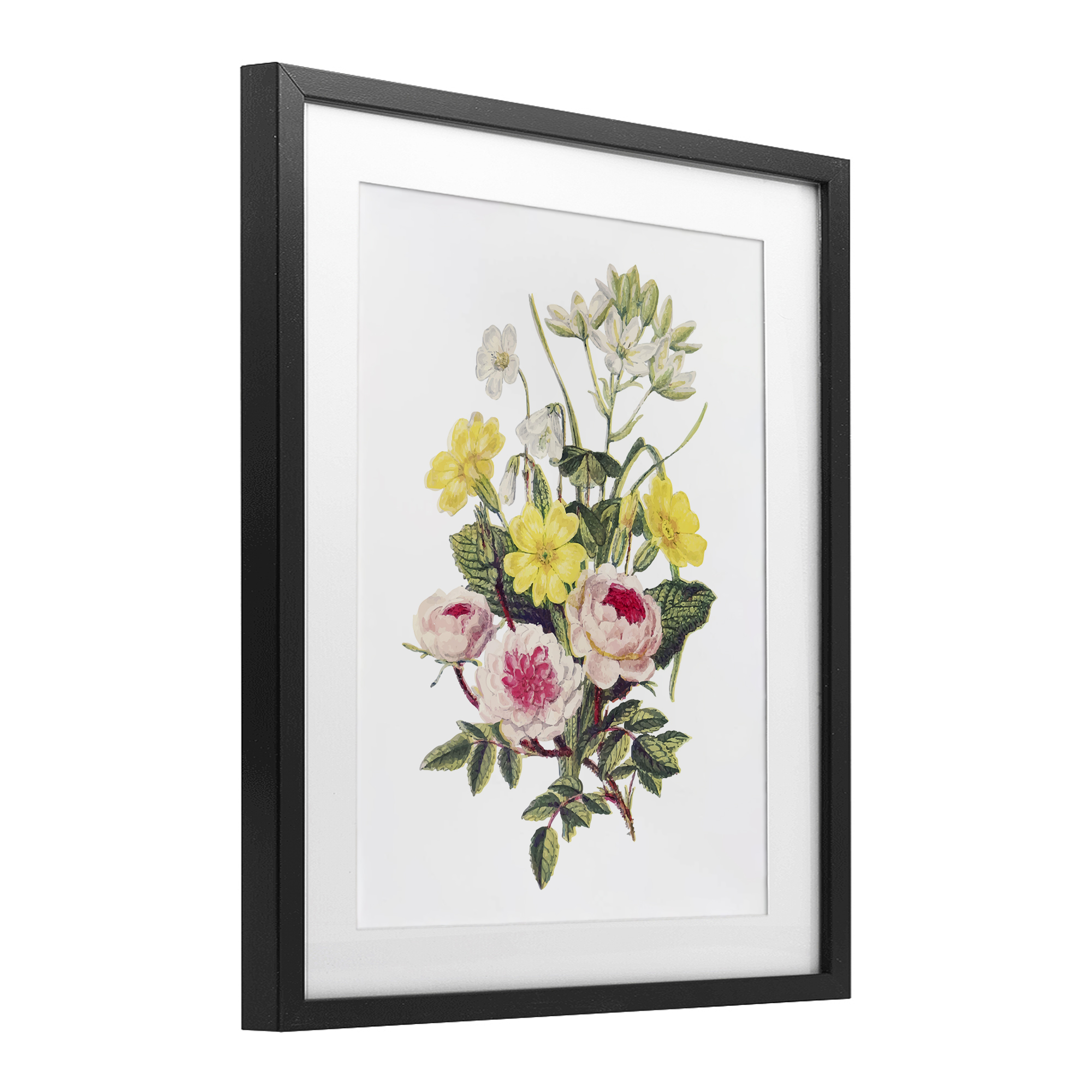 Bushel of Wild Florals Black Framed Print Under Glass, design by Lettered and Lined