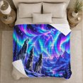thumbnail image 5 of Mystical Howling Wolf Aurora Wilderness Scene, Peaceful Mountain Lake Scene, Warm Flannel Blanket for Cabin and Lodge, Outdoor Lovers Camping Gift, Fantasy Home Decor, 5 of 9