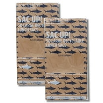 Lunchskins Recyclable Large Paper Lunch Sacs-Brown Paper Sacs With Note Area, Kraft Paper Shark Print Bags, Pack of 100
