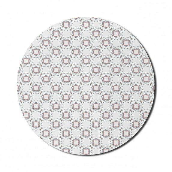 Geometric Mouse Pad for Computers, Connected Composition of Stars and Geometric Lines on a Plain Background, Round Non-Slip Thick Rubber Modern Mousepad, 8" Round, Dried Rose White, by Ambesonne