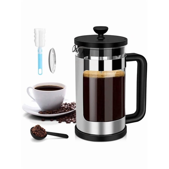 21 Oz Small French Press Coffee Maker - 2-Cup Capacity, 3-Layer Filtration, Heat-Resistant Thick Borosilicate Glass, Coffee & Tea Brewer for Lovers