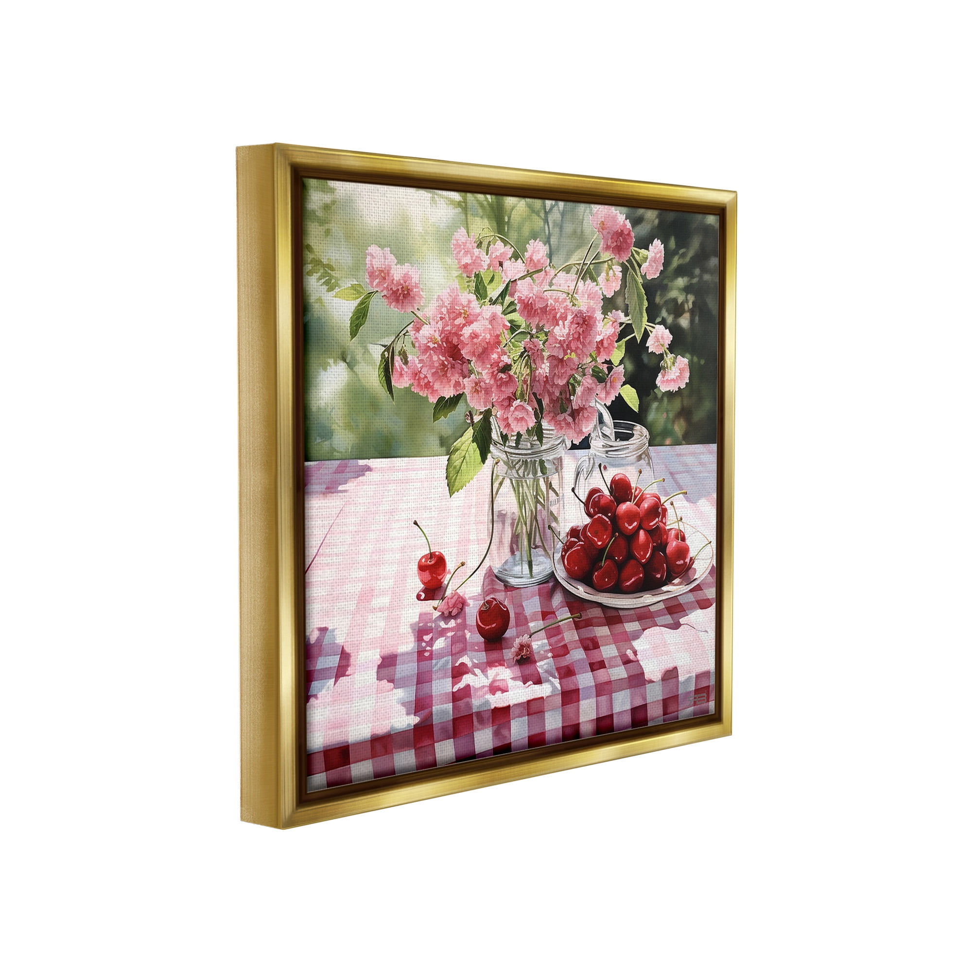 Stupell Industries Spring Snacks on Plaid Food & Beverage Painting Gold Floater Framed Canvas Art Print Wall Art, 25 x 25