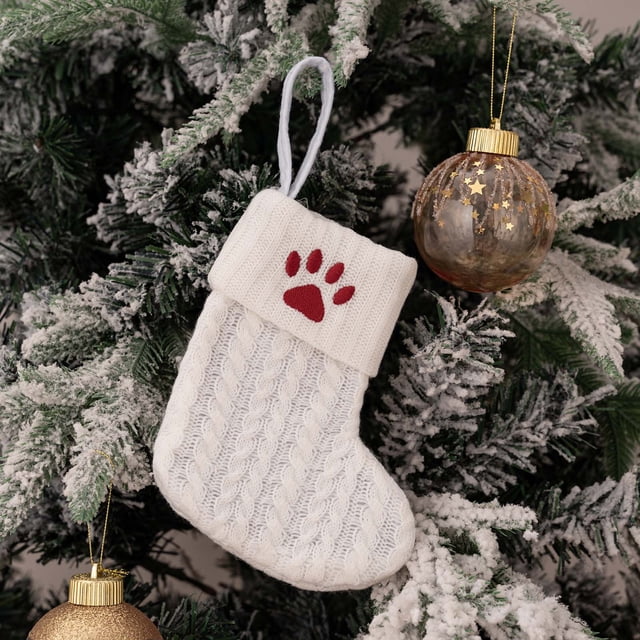 Calcetín navideño | Bolsa de regalo navideña | Calcetín de punto decorativo para el hogar | Diseño de alfabeto bordado | Adorno colgante festivo de poliéster | Soporte para dulces infantiles