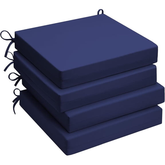 Outdoor Chair Cushions Pack of 4, Water Resistant Patio Cushions with Ties, High Density Sponge Filling Square Corner Seat Cushions for Outdoor Furniture, 18.5"x16"x3", Navy Blue