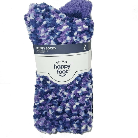Happy Foot 2 Pair Fluffy Socks Ladies Shoe Size 4-10, Purple