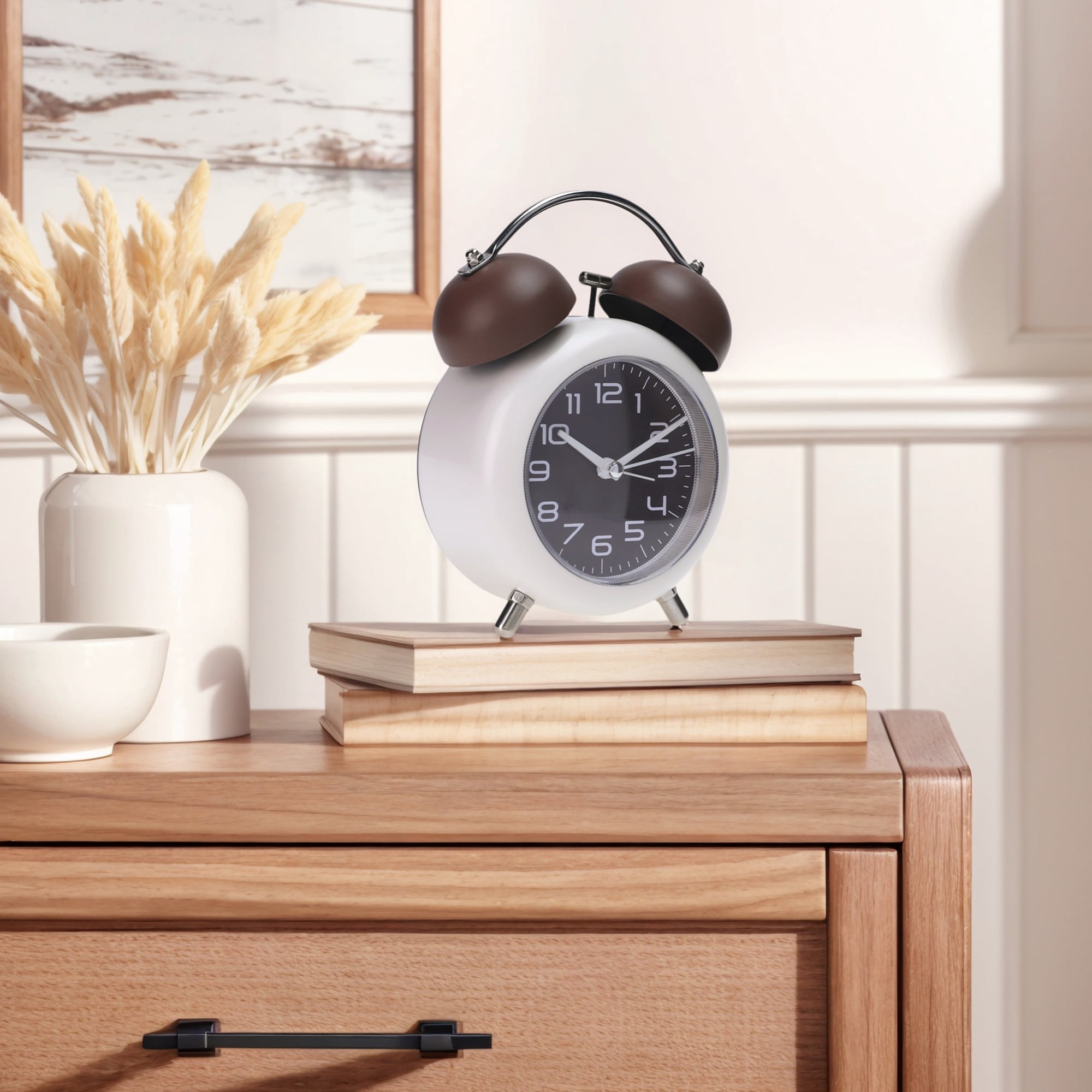 Unique Bargains 2 Pcs Old Fashioned Circle Loud Alarm Clock Brown