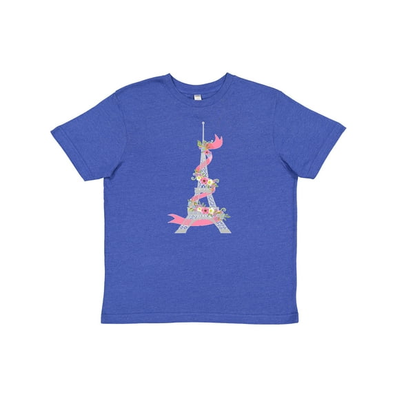 Inktastic Eiffel Tower in Paris with Flowers and Pink Banner Youth T-Shirt