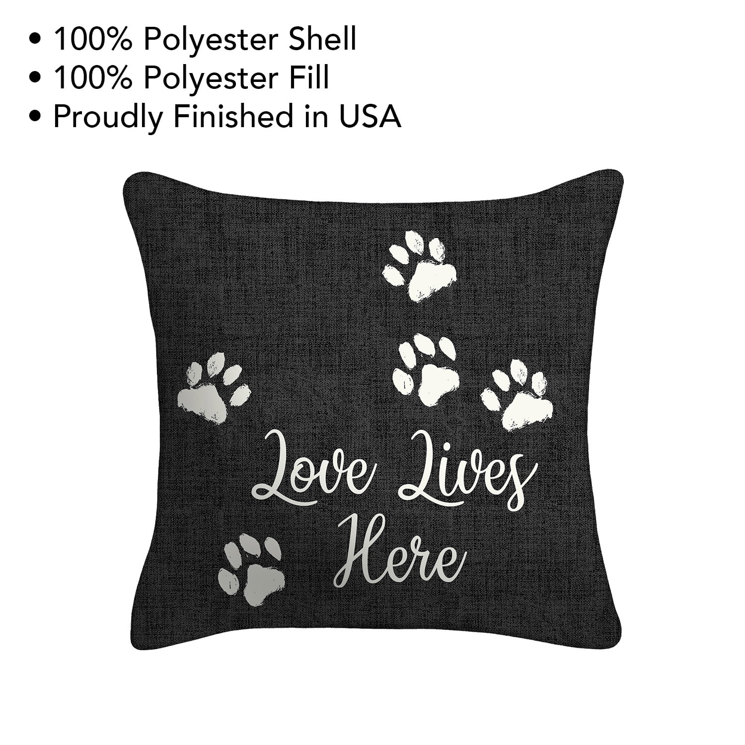 Mainstays 16" x 16" Love Lives Here Decorative Outdoor Throw Pillow, Black