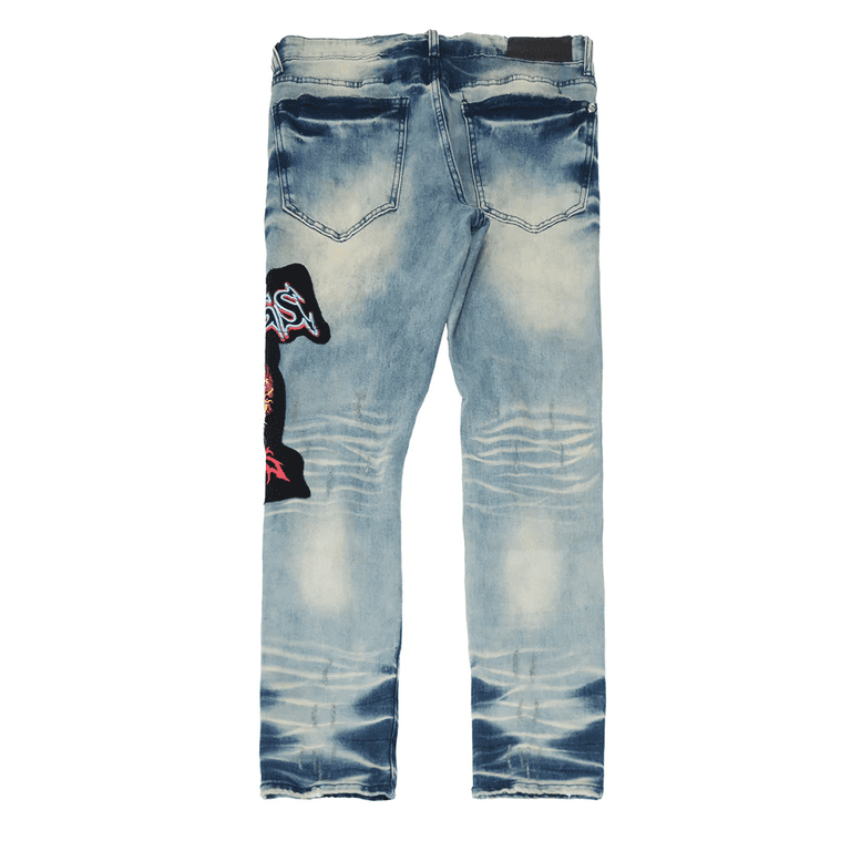 Distressed Blue) Fit GFTD Angeles Ozz Los Details (36, Men\'s Rip Skinny Painted LA Jeans