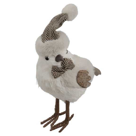 Northlight Standing Bird with Chevron Bow Tie and Faux Fur Winter Hat Christmas Figure - 10"