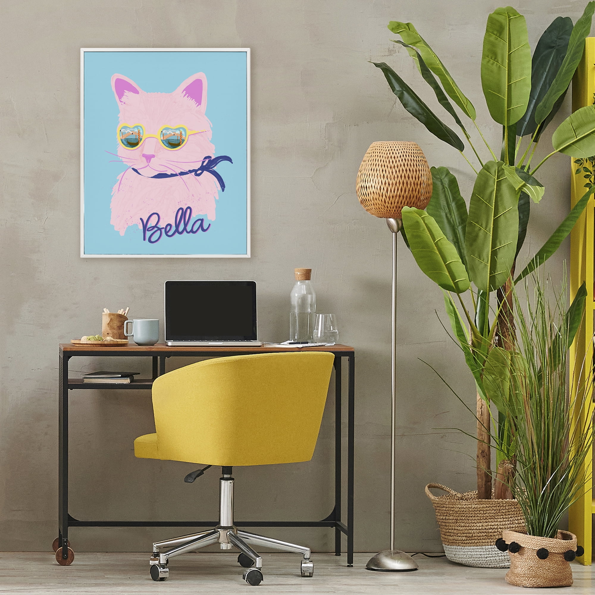 Stupell Industries Cool Cat Bella White Framed Giclee Art, design by Steffanie Pisula