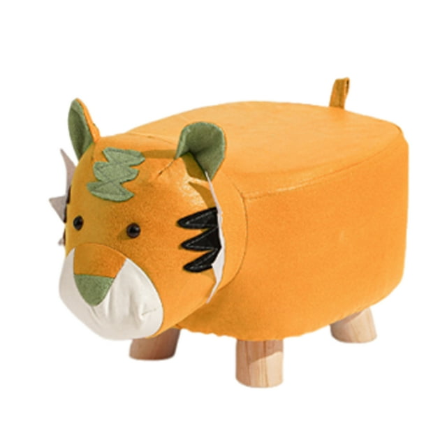 Yuarrent Taburete compacto de madera para espacios pequeños y acentos decorativos. Cambios de calzado cómodos para la salud de las Decoración del hogar naranja Tela tecnológica-Tigre