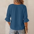 thumbnail image 5 of Lumtrix Business Casual Tops For Women Ruffle 3/4 Sleeve Shirts Ladies Tops And Blouses,Tie Front V Neck Fall Work Blouses Dark Blue S, 5 of 7