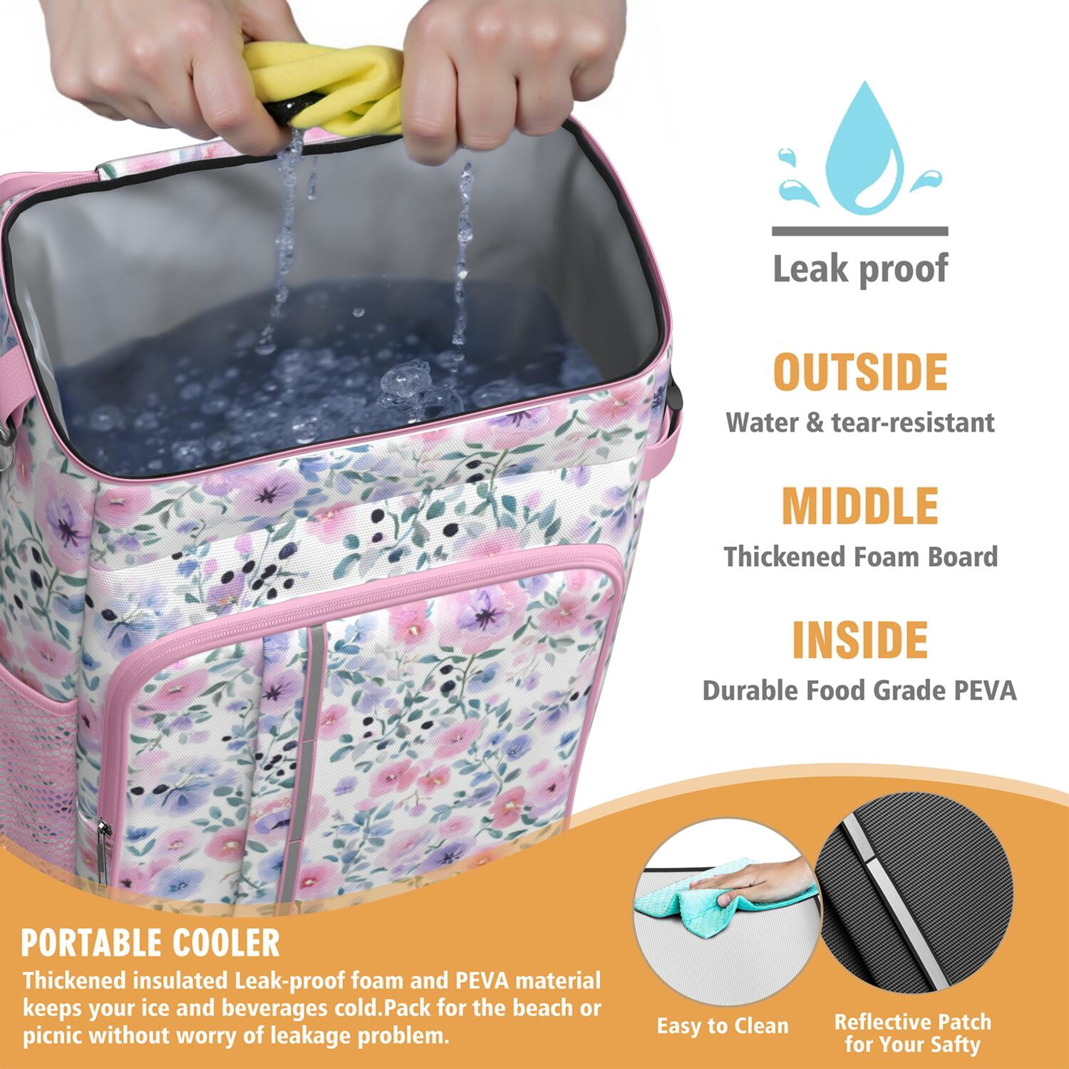 Travel Cooler Bag - Pioneer Flower Camping Beer Cooler Backpack with Bottle Opener- Waterproof Insulated Picnic Backpacks - Cooler Bag for Beach