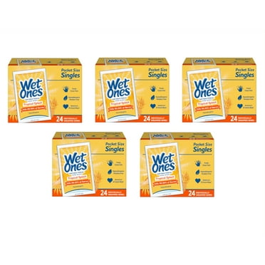 Wet Ones Antibacterial Hand Wipes Singles, Tropical Splash, 24 Ct - Pack of 5