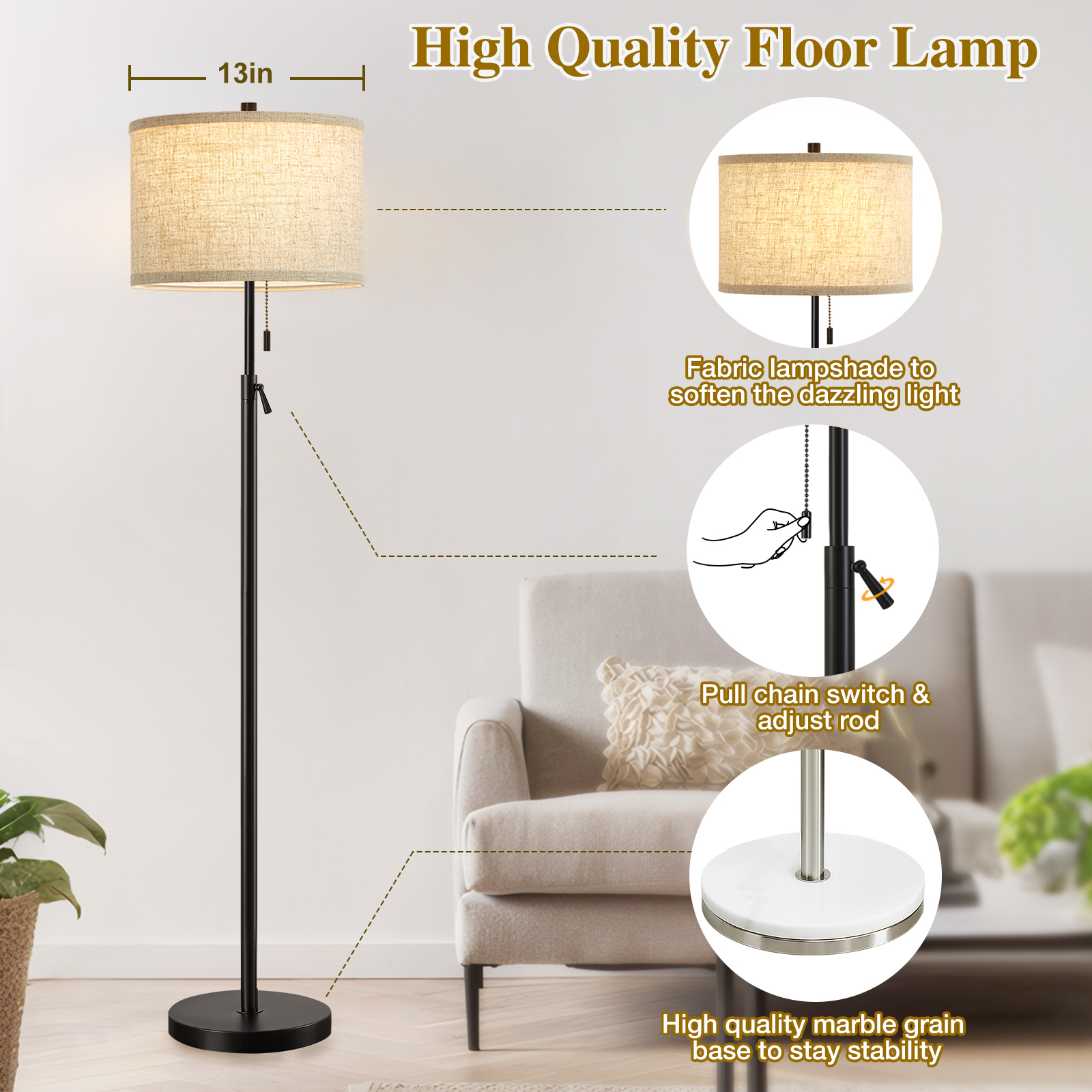 Natyswan 64" Floor Lamp, Adjustable Height, Black photo 4