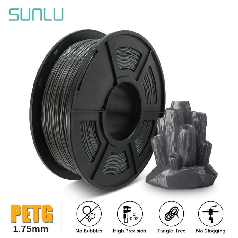SUNLU PETG 3D Printer Filament 1.75mm,Dimensional Accuracy +/- 0.02 mm,1  kg/Spool,Gray Color