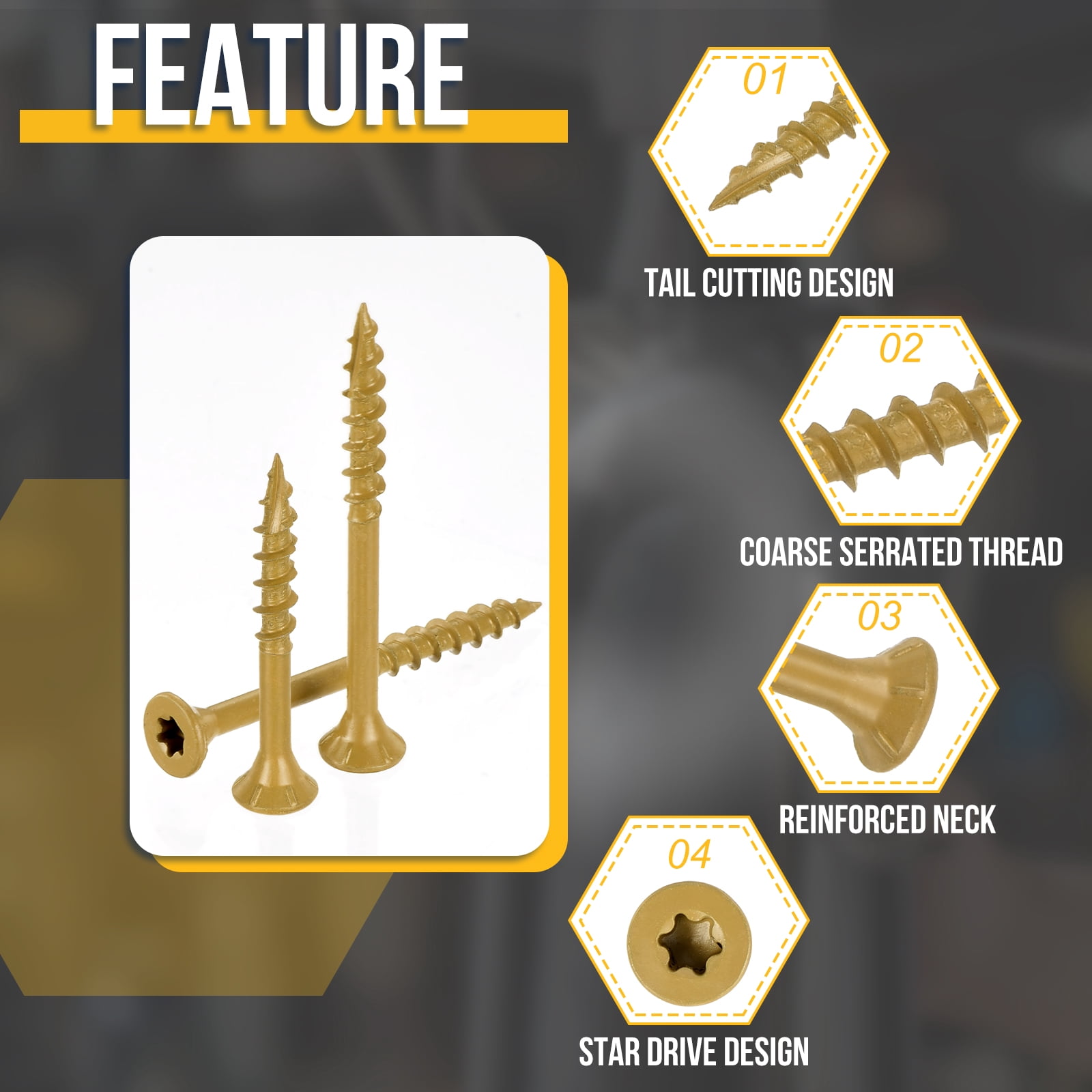 #9x1-1/4"  Deck Screws - 200Pack - Good for Decks, Fences, Frames, Farms, Outdoor Furniture - Carbon Steel Wood Screws W/ T25 Torx Star Drive Bit - Tan