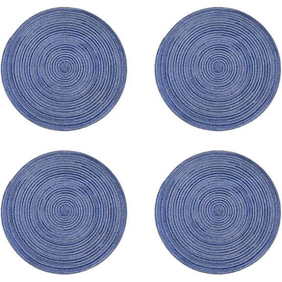 6 Pcs Round Placemats Set Place Mats 14 inch Cotton Polyester Woven Table Placemats- dark blue