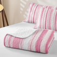 thumbnail image 4 of Castle Fairy Minimal Stripe Print Bed Spread Queen 3pcs,Watercolor Geometric Lines Queen Coverlet Set,Pink White,1 Quilt and 2 Pillowcases, 4 of 7