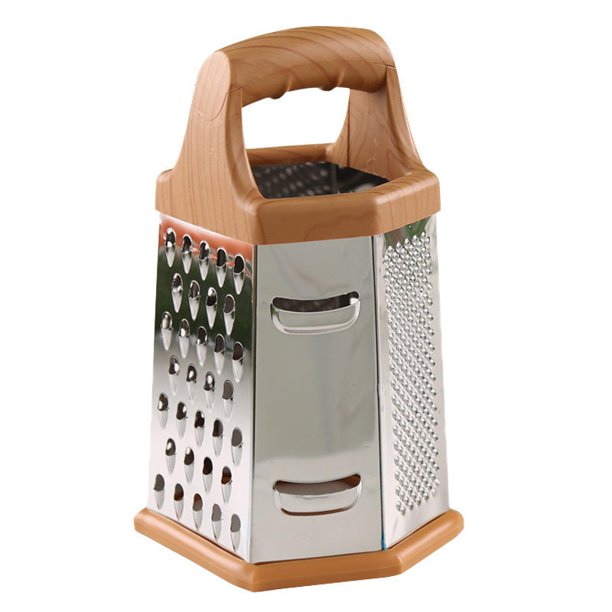 Rallador de caja de acero inoxidable, ralladores de queso y especias de 6 lados con asa, rebanar, triturar, rallar verduras, jengibre, papas, triturador de alimentos de mano, incluye recipiente