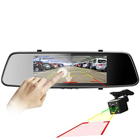 Pruveeo D700 7-Inch Touch Screen Dash Cam Front and Rear Dual Camera for Cars Driving Recorder DVR with Reverse/Rear (Best Front And Rear View Dash Camera)