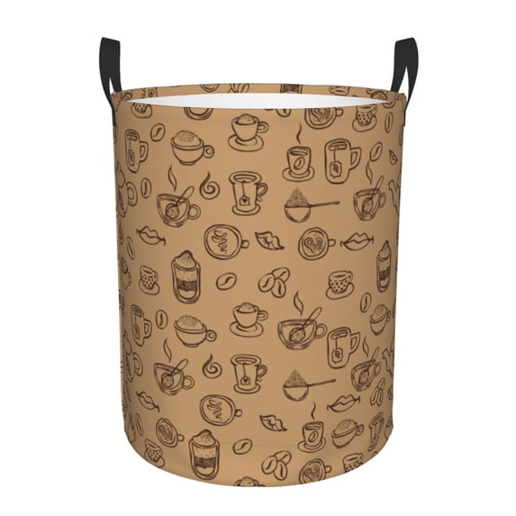 XMXT Collapsible Laundry Basket, Coffee Pencil Print Waterproof Polyester Laundry Hamper, 62L