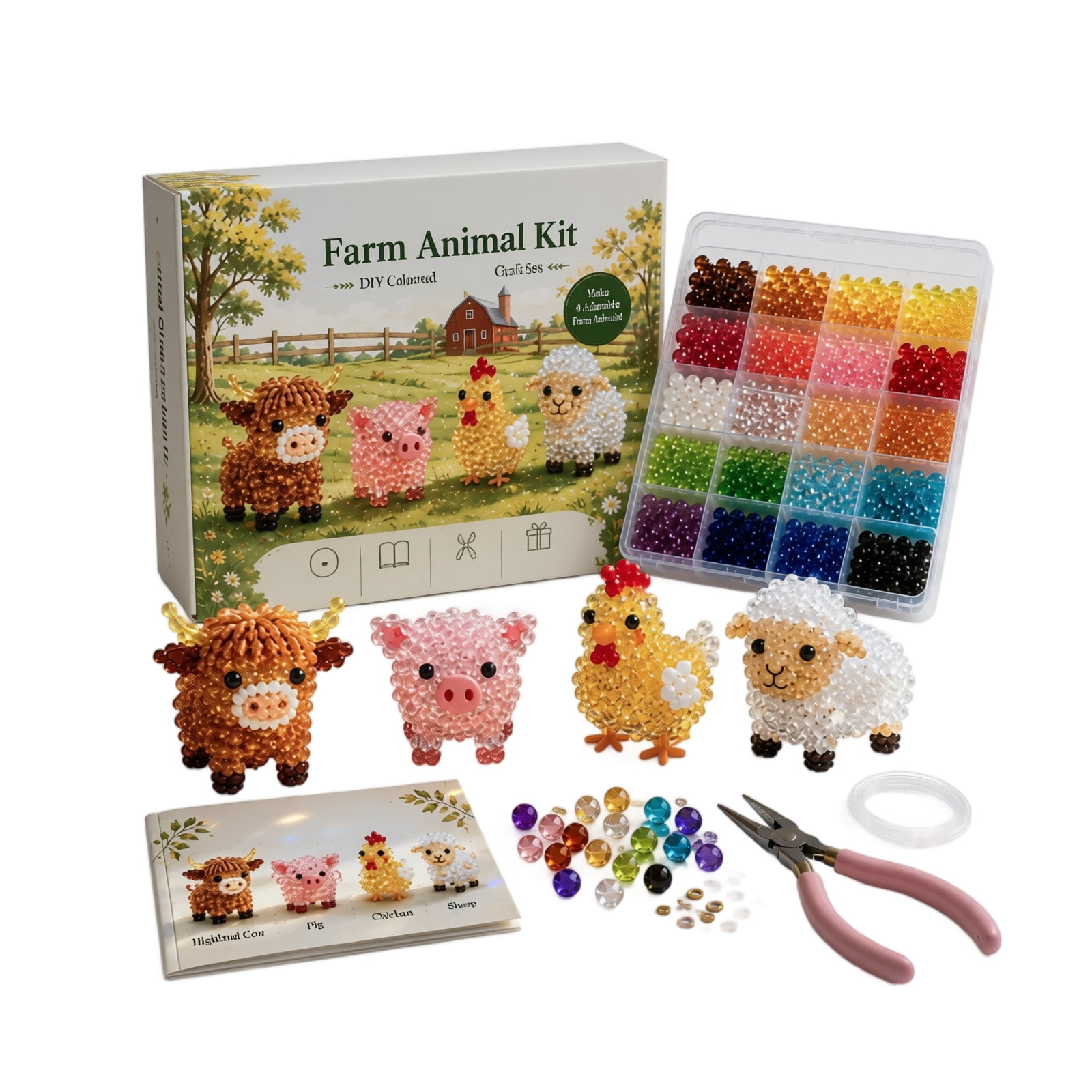 Bead Kit, Multicolor DIY Farm Animal Beading Kit, 1 Complete Set Craft Supplies, for Kids Adults Beginners Handmade Jewelry Making Cute Animal Figurine Home Decoration Art Craft Projects