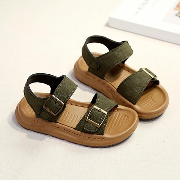 Cethrio Boys Comfort Sandals, Open Toe Non-slip Vacation Casual Kids Summer Shoes Army Green Size 13(Little Kids)