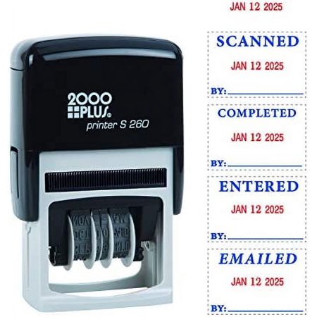 2000 PLUS 4-in-1 Self-Inking E-Message Date Stamp, 1-7/8" x 3/16" Impression, Blue and Red Ink (011098)