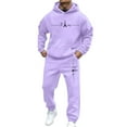 thumbnail image 2 of Domzest Men's Tracksuits 2 Piece Tracksuit Jogger Drawstring letter Print Warm Hooded Autumn Long Sleeve Athletic Round Neck Pullover Matching Sweatpants Suit Set Light Purple XL-Large, 2 of 5