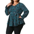 thumbnail image 2 of DARING DIVA Women's Plus Graphic Print Belted Long Sleeve V Neck Top 1X Teal Blue, 2 of 6