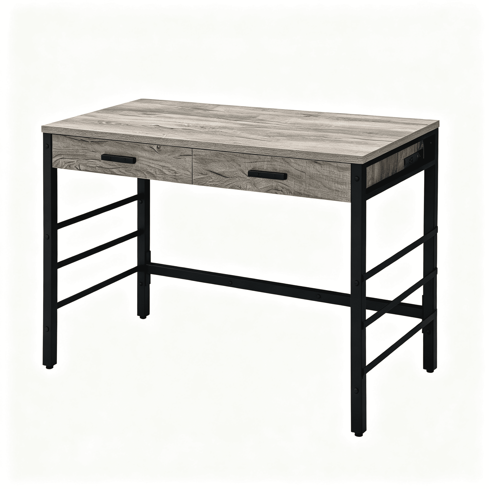 Writing Desk with 2 Drawers and USB Ports, 42 in Home Office Computer Desk, Metal Ladder Base, 30 in Tall