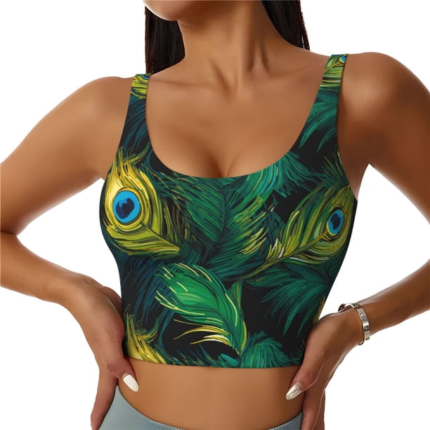 Balery Peacock Feathers2 Sujetadores deportivos con espalda cruzada para mujer, acolchados, sin costuras, de alto impacto, ideales para yoga, gimnasio, entrenamiento y fitness.-X-Large
