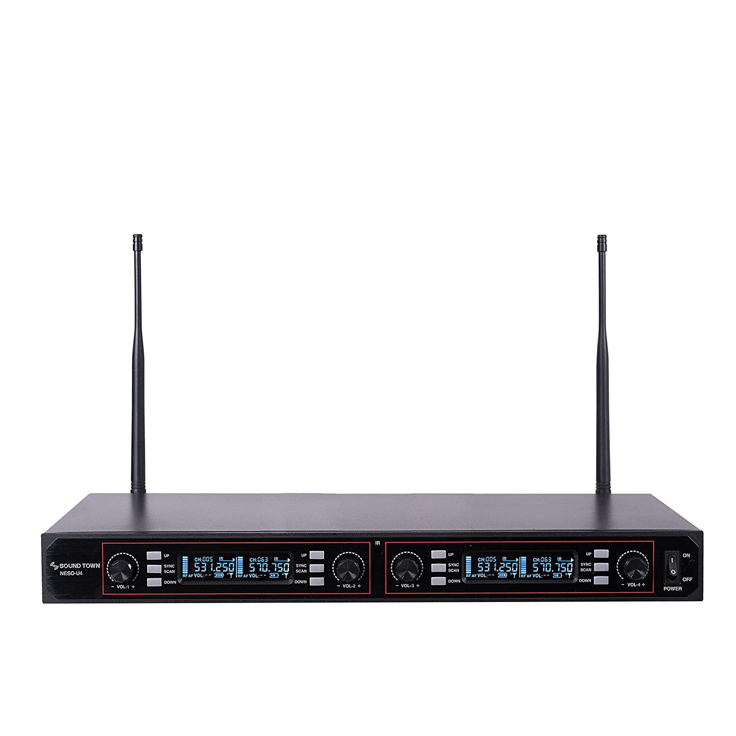 Sound Town Professional UHF Handheld Wireless Microphone System with LED Display, 2 Handheld Mics, 2 Lavalier Mics, 2 Bodypack Transmitters (NESO-U4HL)