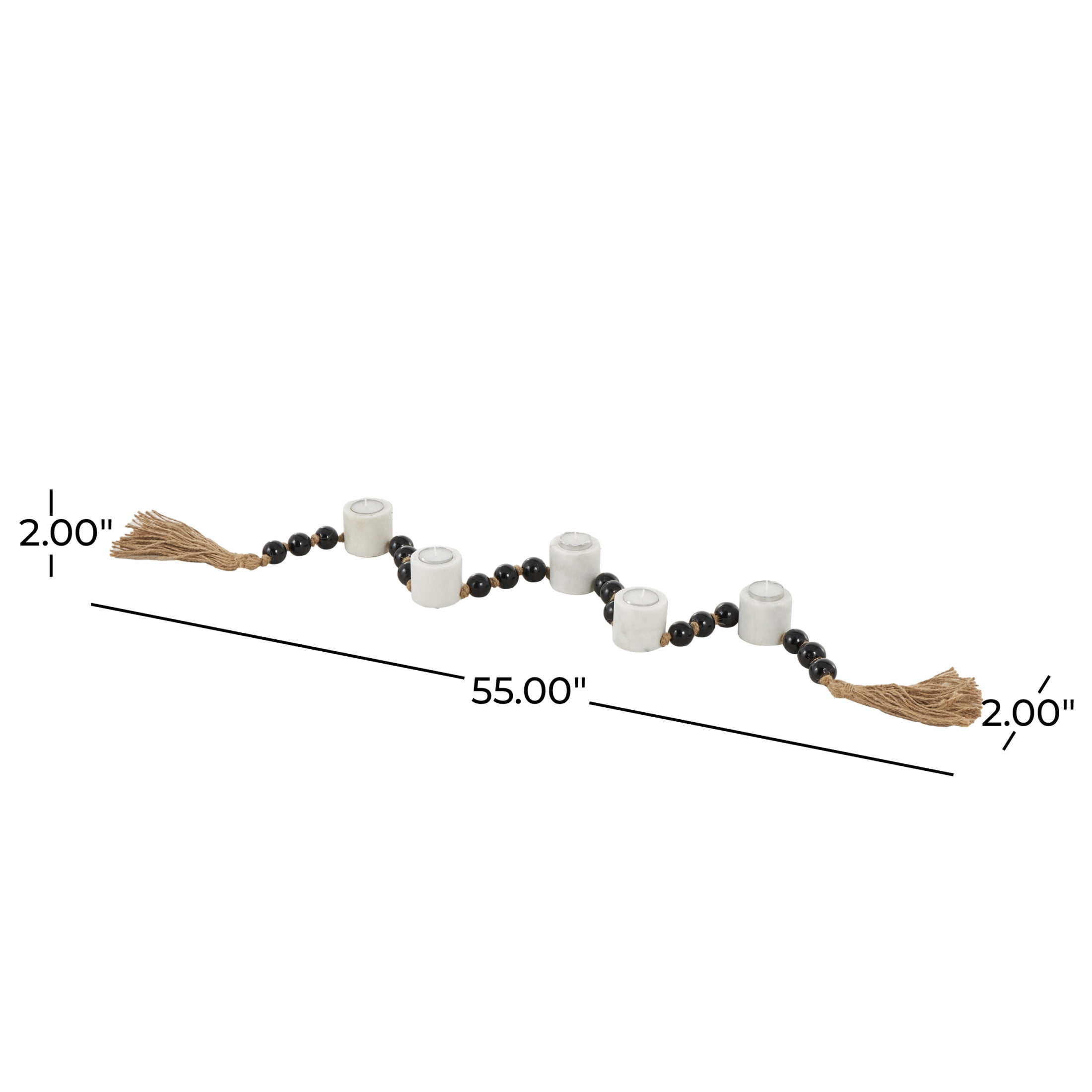 DecMode 5 Candle White Marble Round Garland Candle Holder with Brown Tassel and Black Beads
