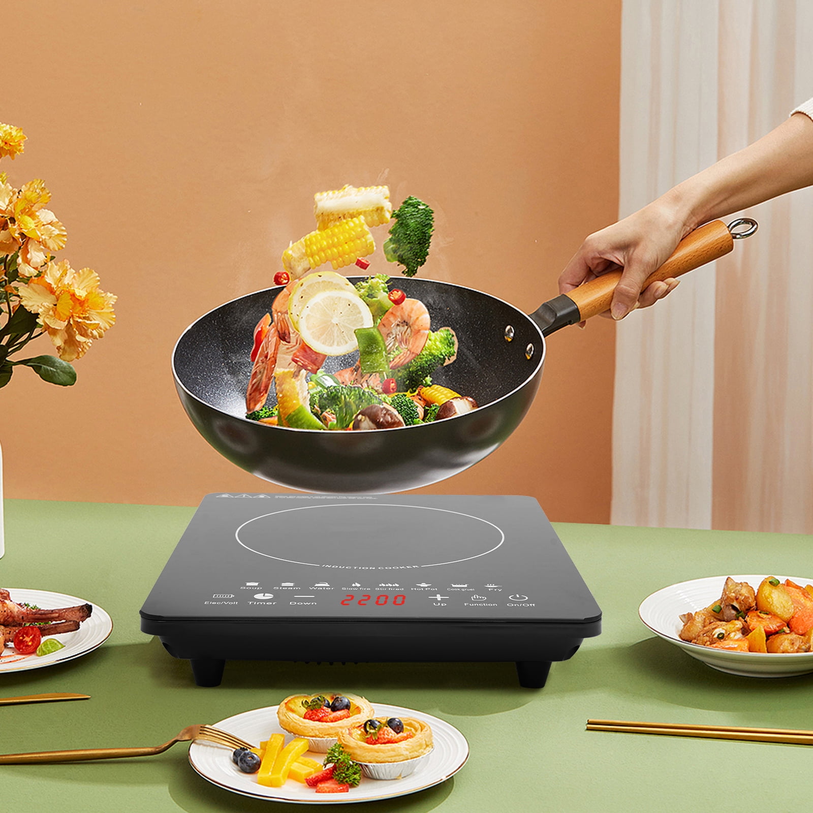 750W Electric Induction Cooktop with 8 Power Levels, 180-Minute Timer, Touch Control, and Safety Features for Home and Outdoor Cooking, 110V, Black