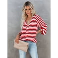 thumbnail image 5 of Womens Striped Sweater Coat Casual Long Sleeve Open Front Button Down Loose Knit Cardigan Fall Red M, 5 of 8