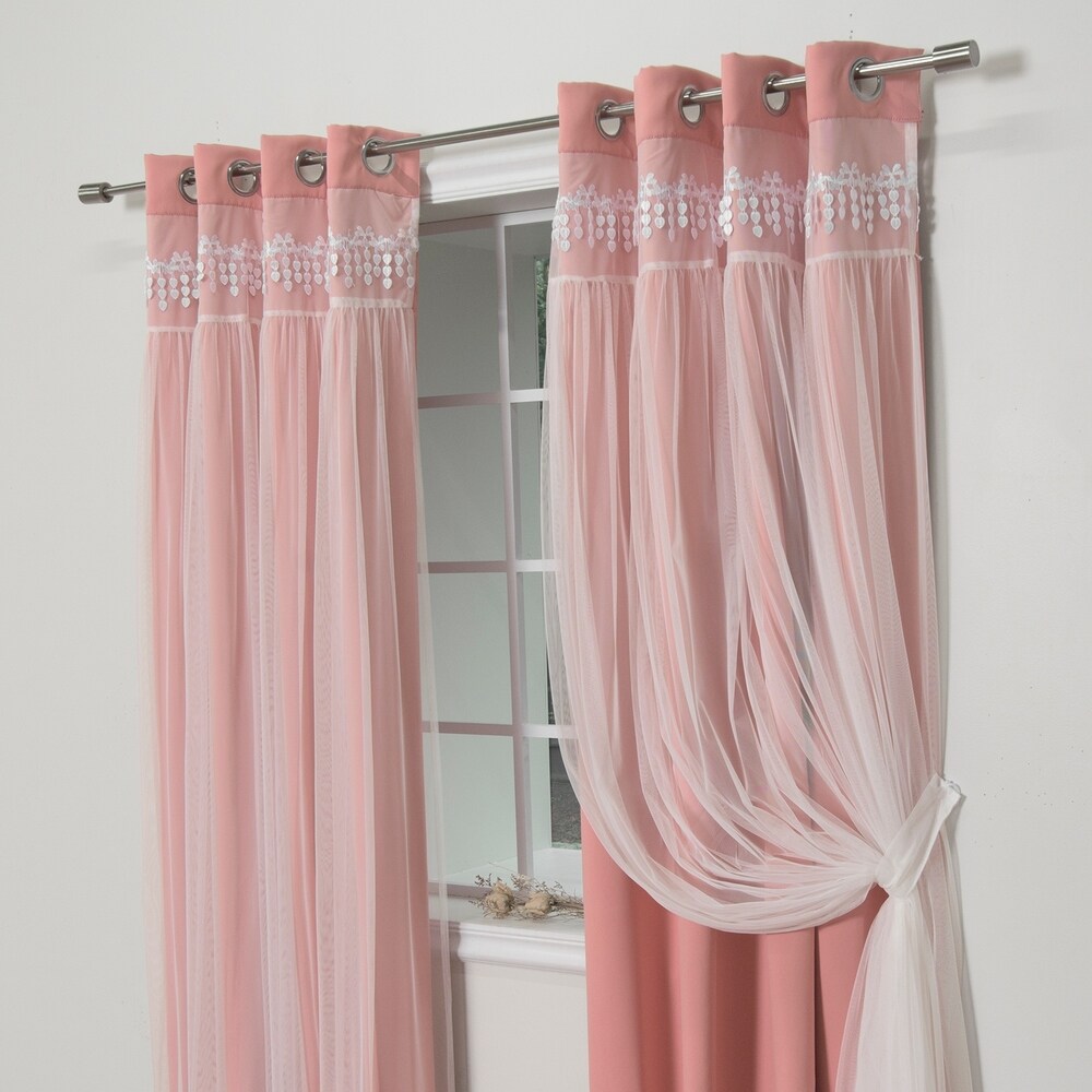 Quality Home Lace Overlay Thermal Insulated Solid Blackout Curtains