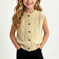 thumbnail image 3 of Xdegoge Girls Cable Knit Sweater Vest Sleeveless Button Down Cardigan Crewneck Waistcoat Fall Winter Warm Layering Tops for Kids Casual School Everyday Wear, 3 of 9