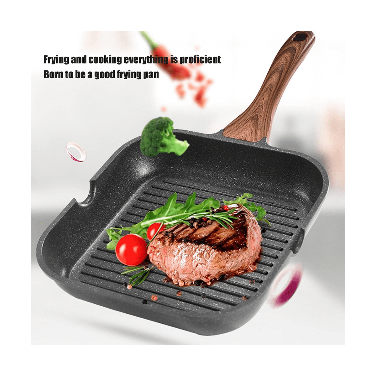 Grill Pan for Stove Tops, Nonstick Induction Pan Aluminum Induction Steak Bacon Pan Frying Pan for Gas, Ceramic,24cm