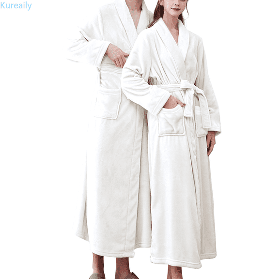 Kureaily Women'S Double Pocket Flannel Bathrobe Soft And Warm Double Faced Velvet Bathrobe Pajamas And Home Wear Bathrobe Robe Sleepwear Pajama Dress