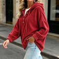 thumbnail image 4 of Pounoo Hoodies for Women Pullover Hooded Henley Button Long Sleeve Corduroy Texture Tops for Women Loose Fit Y2K Trendy Boho Womens Tops, 4 of 8