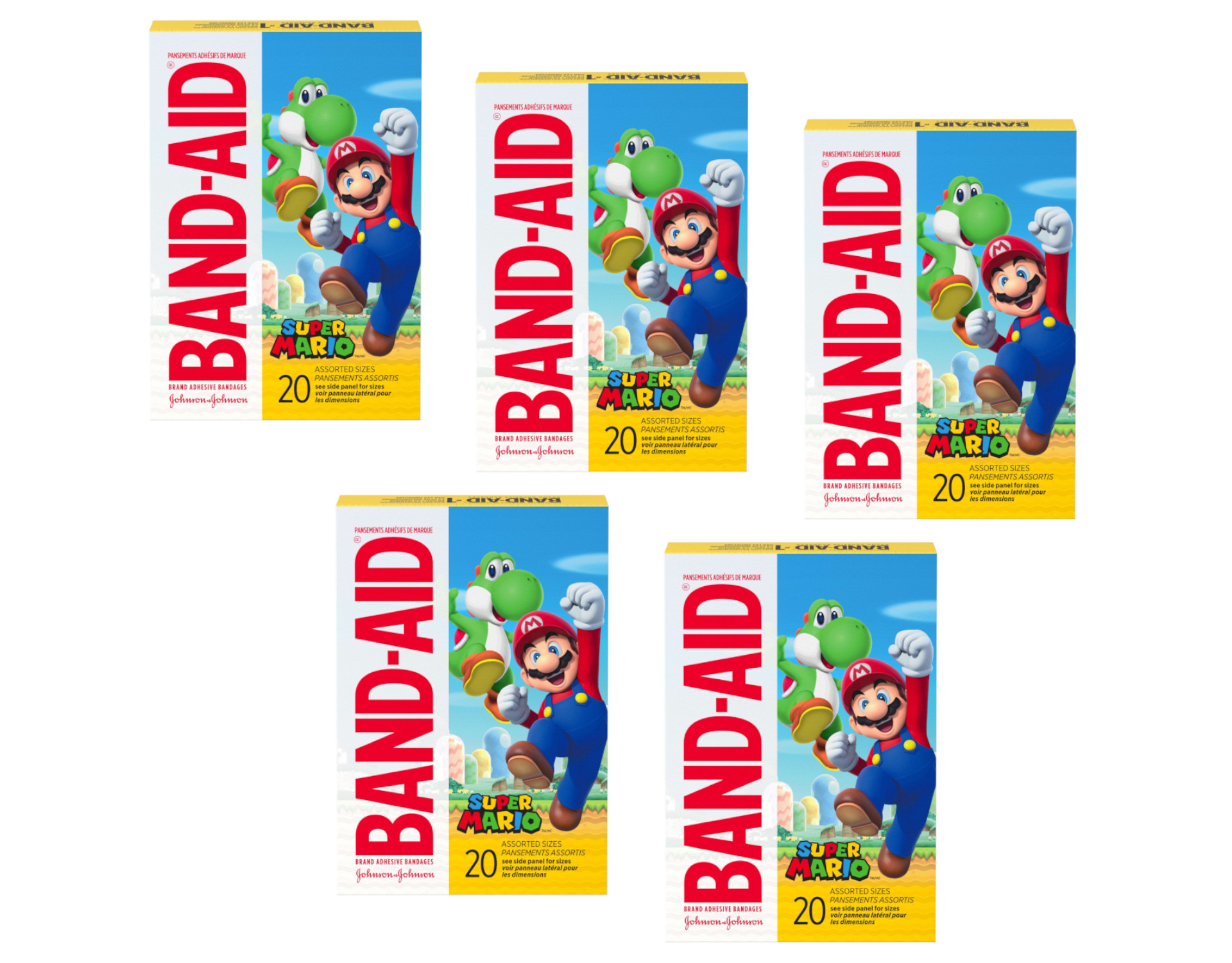 Band-Aid Super Mario Adhesive Bandages, Assorted Sizes 20 Count - Pack of 5