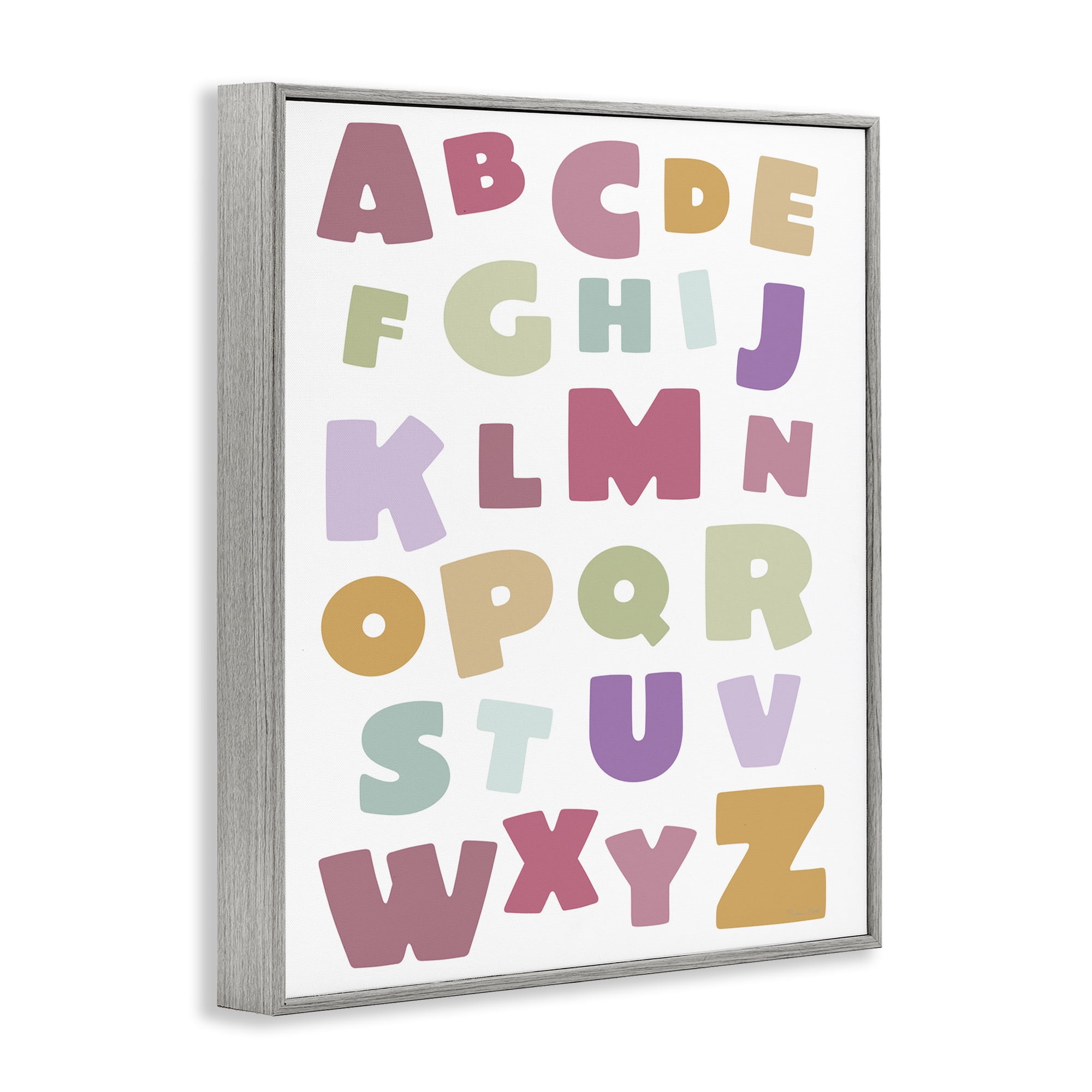 Stupell Industries Muted Alphabet Letters Gray Framed Giclee Art, design by Susan Ball