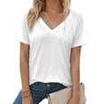 thumbnail image 2 of yueewhu Womens V Neck Short Sleeve Summer T Shirts Curved Hem Plain Top Beach (White, XXL), 2 of 7