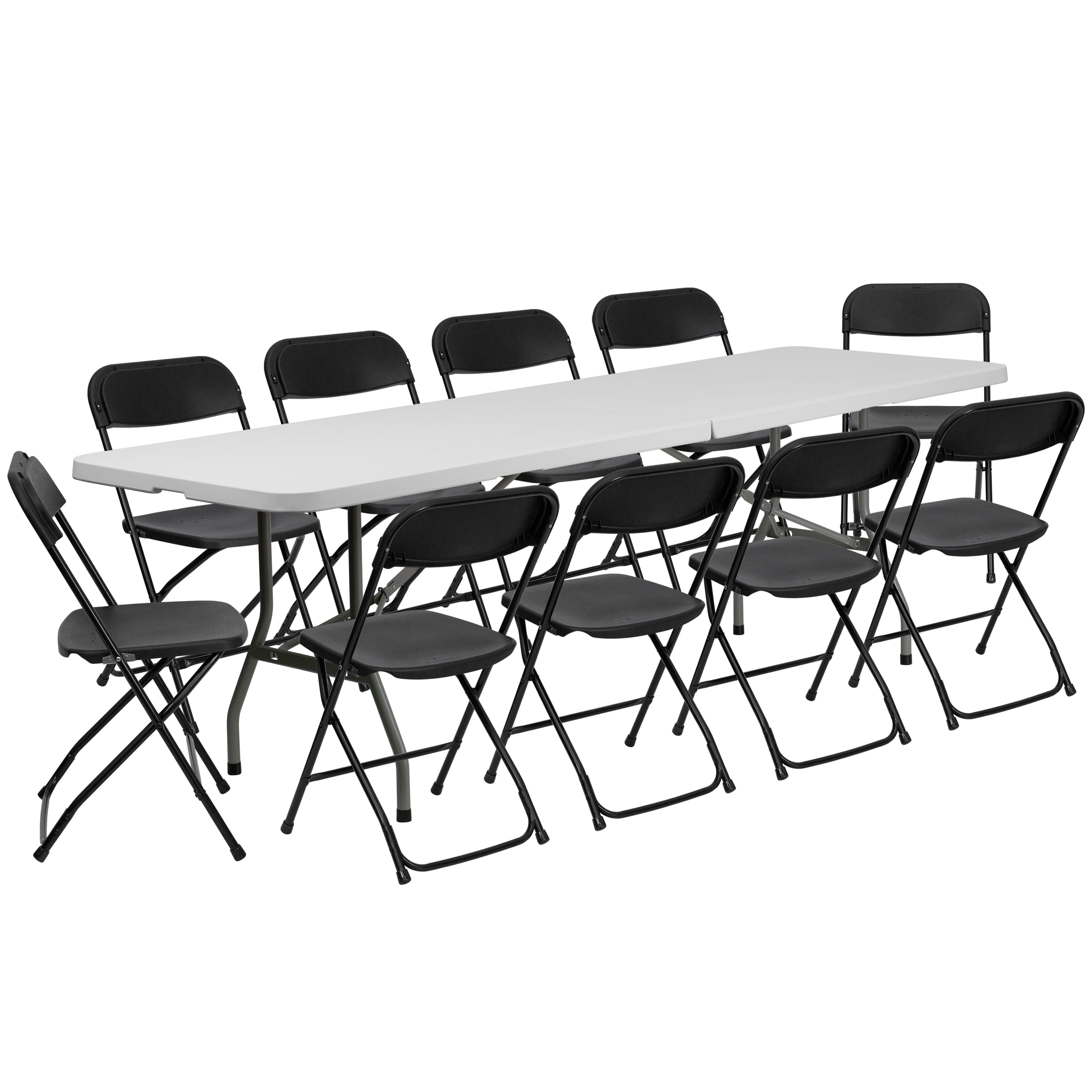 Emma + Oliver 8' Bi-Fold, Foldable White Plastic Event/Training