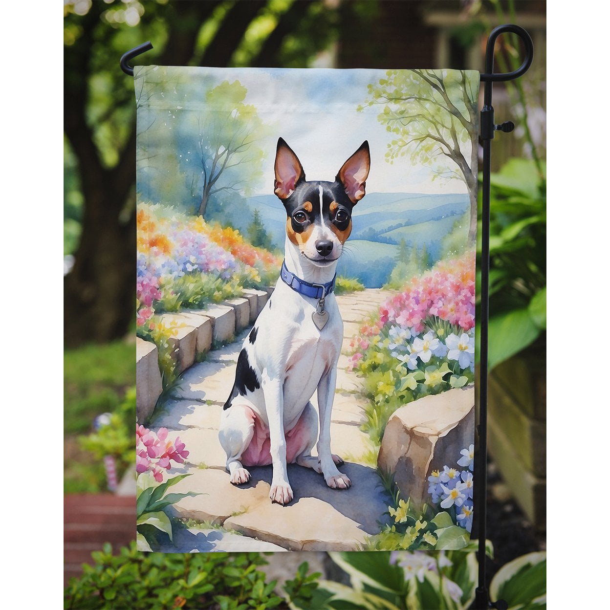 Rat Terrier Spring Path Garden Flag 11.25 in x 15.5 in