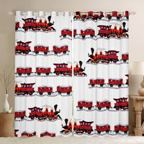 Manfei Red Train Blackout Curtains Set of 2 (52x84 Each) for Kids Children,Steam Engine Railway Window Curtains,Transportation Theme Curtains and Drapes,Ultra Soft Home Decor